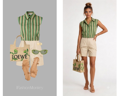 OOTD #933 WOMEN'S FASHION GREEN STRIPED TOP BY AKRIS PUNTO cover photo collage