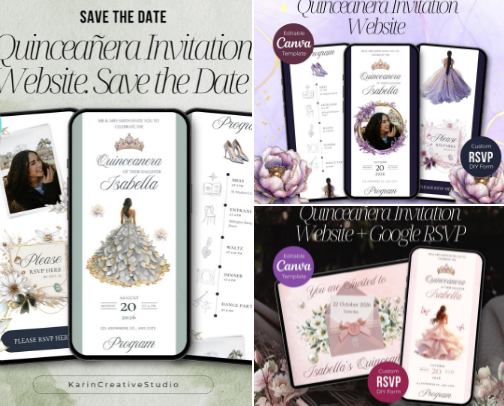 Quinceañera digital invitations. cover photo collage