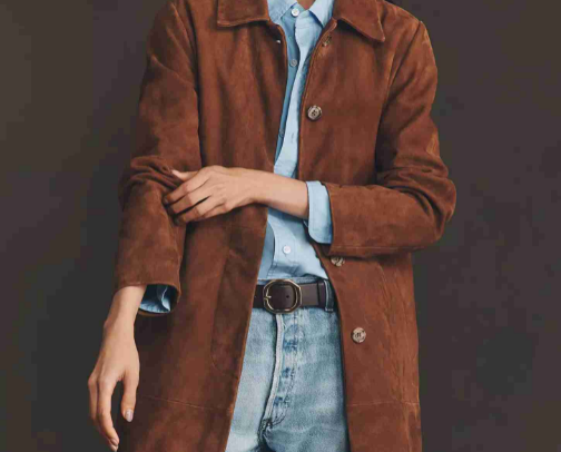Anthropologie Suede Car Coat cover photo collage