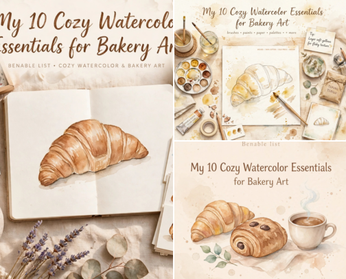 My 10 Cozy Watercolor Essentials for Bakery Art cover photo collage