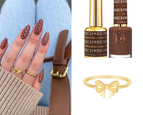 🧸🍮 brown polka dot nails cover photo collage