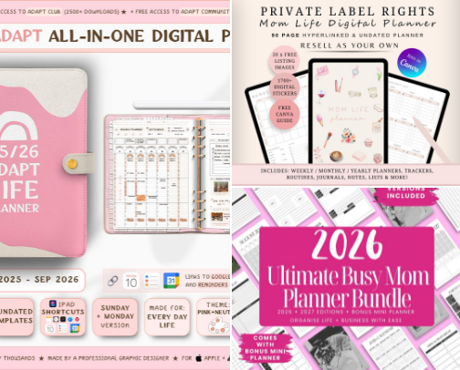 Digital Planners & Trackers for Busy Moms Who Want Calm & Clarity🤍 cover photo collage