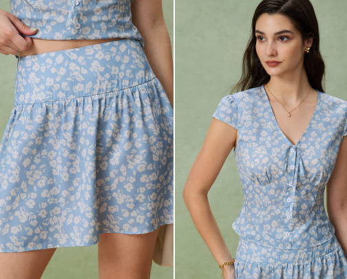 Beige Spring Floral Blouse & Skirt Set - Direct Link cover photo collage