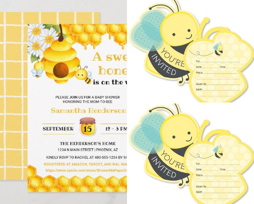 Honey Bee Baby Shower Invitations, Signs & Party Supplies cover photo collage