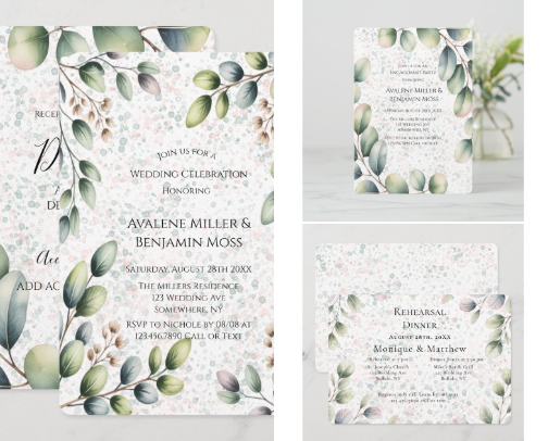 Eucalyptus Blush Alcohol Ink Wedding cover photo collage