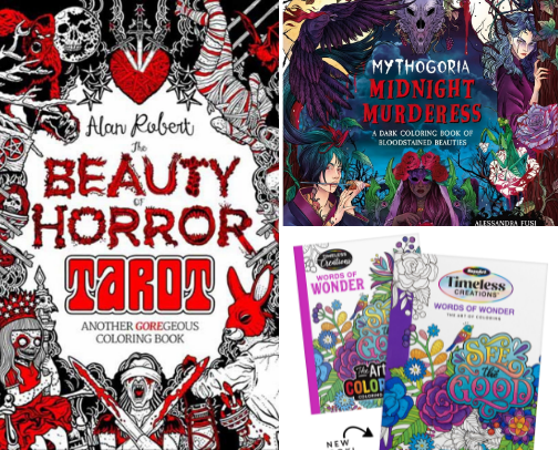 Adult Coloring Books/markers/gel pens cover photo collage