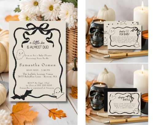 A Little Boo Is Almost Due Baby Shower Collection – Spooky-Soft Halloween cover photo collage