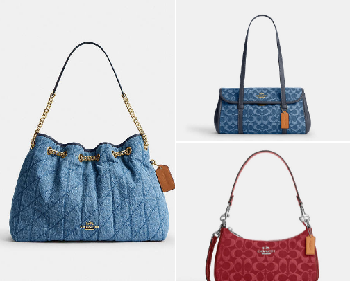Coach Outlet Denim Drop Bags, Shoes, and Accessories cover photo collage