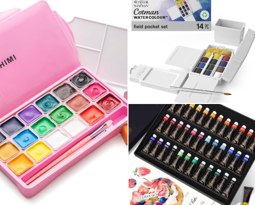 The Watercolor & Gouache Starter Kit: 10 Essential Supplies for Beginners cover photo collage