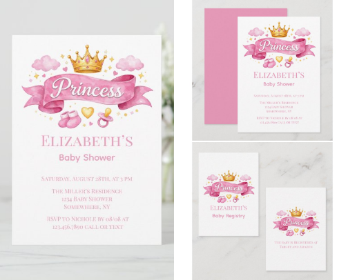 Watercolor Princess Girl Baby Shower cover photo collage