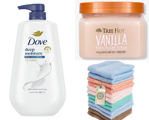 Relaxing and affordable shower and bath routine products cover photo collage