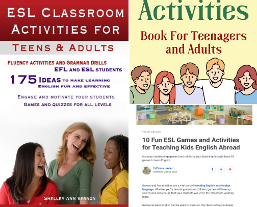 Read Online - Materials: ESL Classroom Activities for Teens and Adults: ESL games, fluency activities and grammar drills for EFL and ESL students. cover photo collage