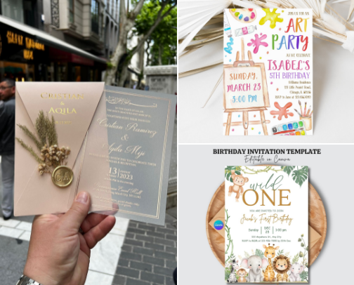 Editable Birthday Party, Wedding Invitation Template cover photo collage