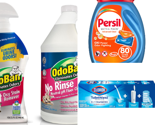 Household cleaning supplies cover photo collage