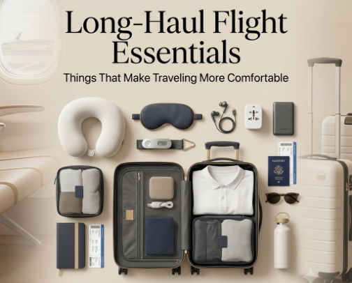 Long-Haul Flight Essentials: Things That Make Traveling More Comfortable cover photo collage