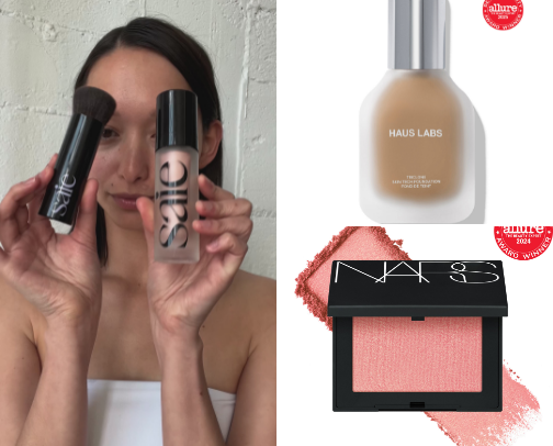 "what's your skincare routine?" glowy makeup look essentials cover photo collage