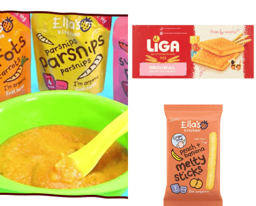Baby food and snacks cover photo collage