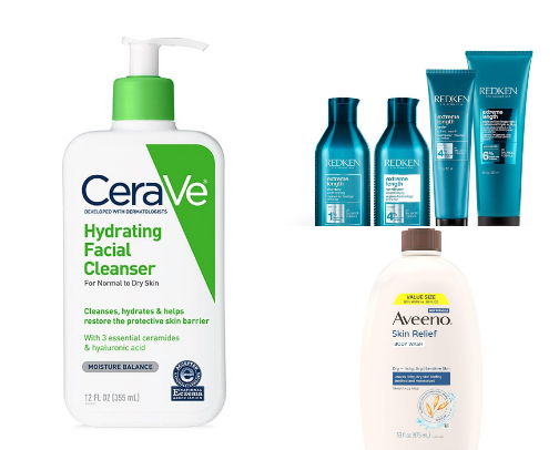 Skin care and hair cover photo collage