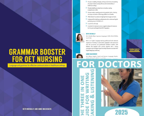 Get Free - Grammar Booster for OET Nursing: Language and grammar for effective communication in healthcare settings exam toolkit cover photo collage