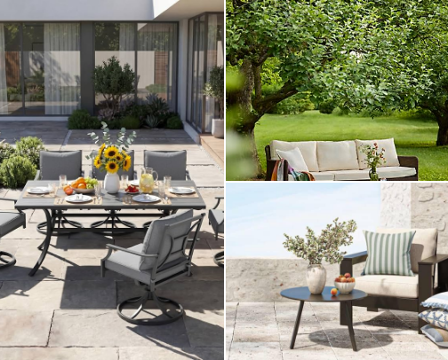 Outdoor Patio Dining Set with 6 Swivel Dining cover photo collage