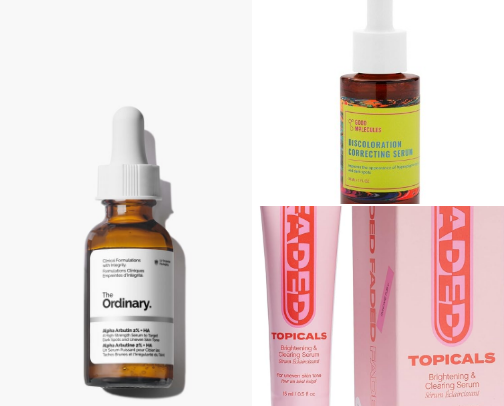 hyperpigmentation routine, dark spots serum, even skin tone, brightening skincare cover photo collage