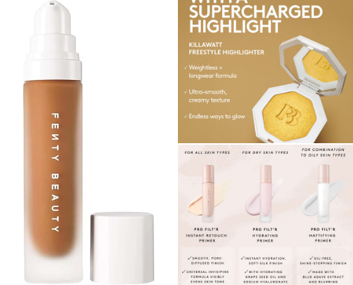 Makeup products form Fenty cover photo collage