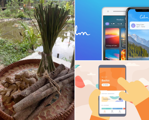 Apps that help me manifest, reduce anxiety, and improve my sleep. cover photo collage
