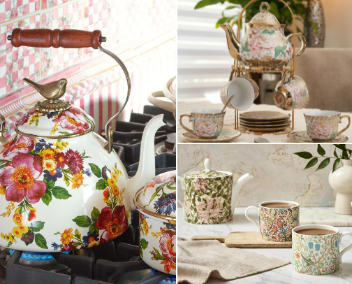 Vintage Tea Party Essentials & Elegant Teaware:
Classic teapots, tiered trays, loose leaf tea and timeless serving pieces cover photo collage