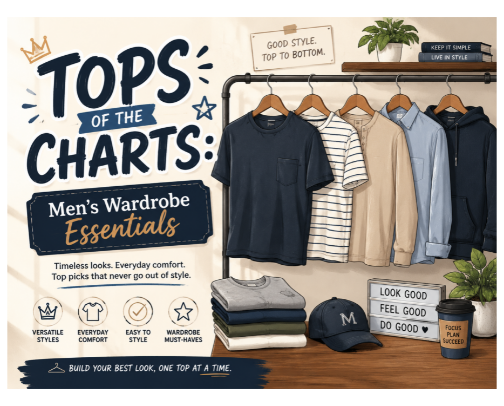 Tops of the Charts: Men's Wardrobe Essentials cover photo collage