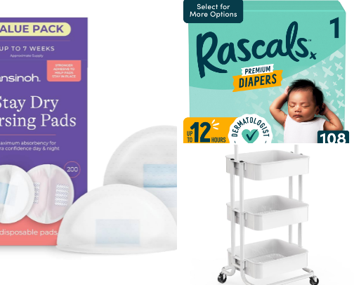 Bedside cart must-haves for newborn! cover photo collage