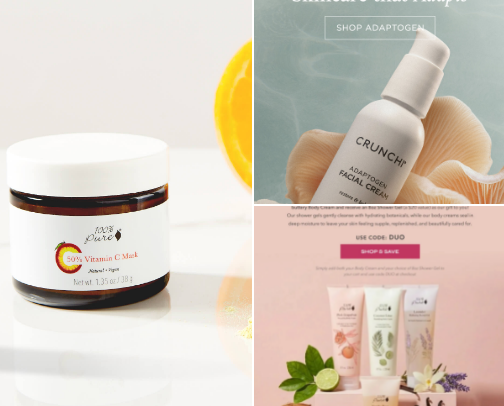 Low-tox makeup and clean beauty products cover photo collage