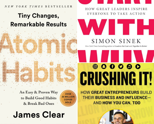 The 20 Books That Changed My Mindset, My Hustle, and My Business cover photo collage