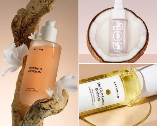 Body oil: Glow Up in Every Drop cover photo collage