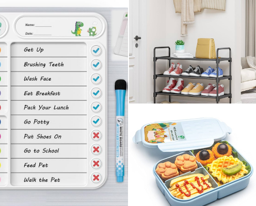 The Morning Routine Survival Kit: 7 Essentials to Get Kids Out the Door on Time cover photo collage