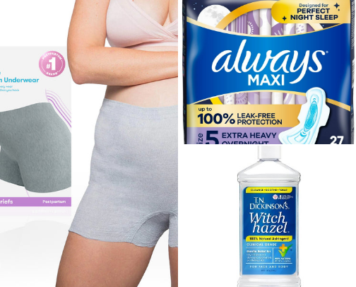 Postpartum Essentials with a 3rd degree tear cover photo collage