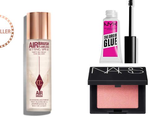 Clean girl soft glam makeup products cover photo collage