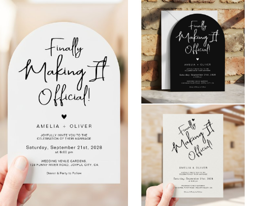 Modern Script Typography Joyful Wedding Invitations and Decor cover photo collage