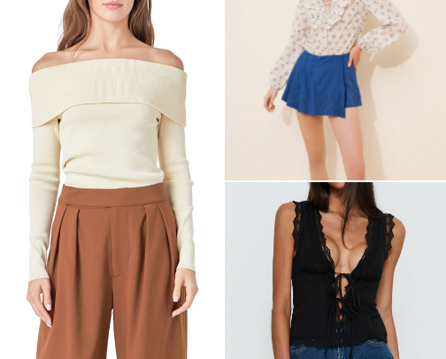 Trending Tops, Coquette Ties & Clean-Girl Shirts cover photo collage