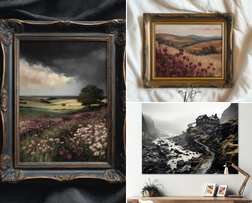 Dark Landscape Art with Old-World Charm cover photo collage