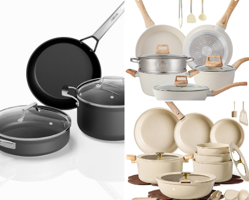 Top 10 Nonstick Pots and Pans Sets cover photo collage