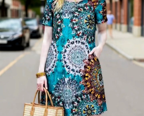Women's Fitted Crew Neck Short Sleeve Dress - Floral Print, Smooth Polyester Knit Fabric with Micro Elasticity, 180g/m2 - Spring/Summer/Fall Vacation Style | Machine Washable | Pocket Detail cover photo collage