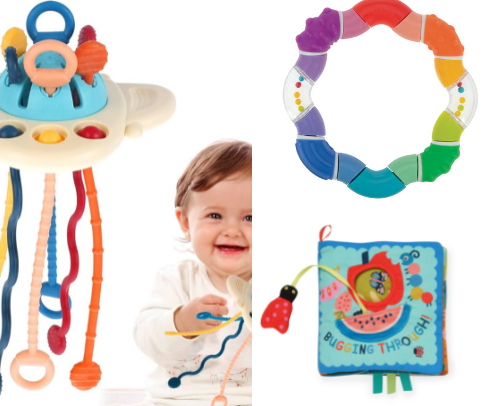 Toys for a baby on a plane (under 12 months) cover photo collage