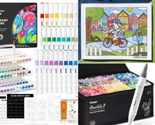 The Art of Cozy Coloring: Books, Prints & Supplies I Love cover photo collage