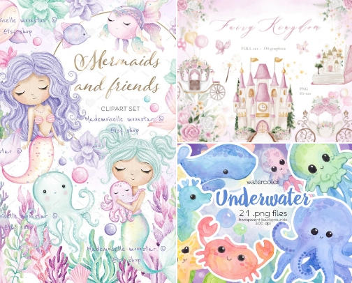 Girly Hand-Painted Watercolor Graphics cover photo collage