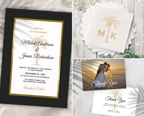 Elegant Palm Tropical Beach Wedding cover photo collage