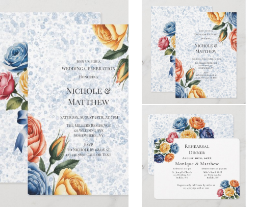 Alcohol Ink Blue Orange Roses Wedding cover photo collage