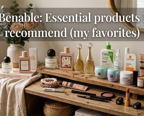 Clean girl + soft glam “Essential products I recommend (my favorites)” cover photo collage