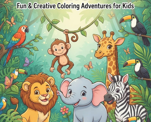 🦁 Jungle Animals Coloring Book for Kids | Printable Activity cover photo collage