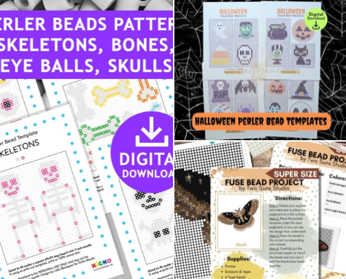 Patterns for fuse beads🖤 The Dark Side: Spooky Pixel Art. cover photo collage