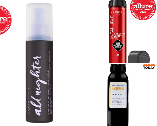 Setting& Fixing Sprays I Always Keep in My Pro Makeup Kit💦 cover photo collage